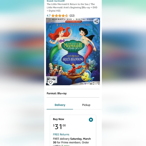 2/$18 The Little Mermaid DVD set (Disney movie club exclusive) - Picture 5 of 5